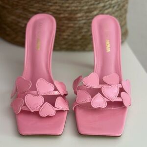 Pink Leather Heart Heels - 3 & 1/2” high